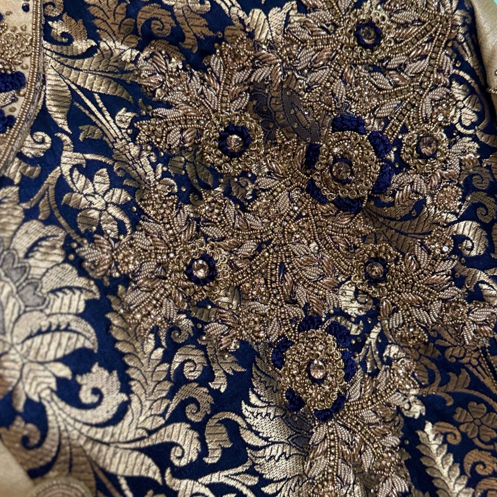 Royal Blue and Gold Sherwani - Picture 3 of 6